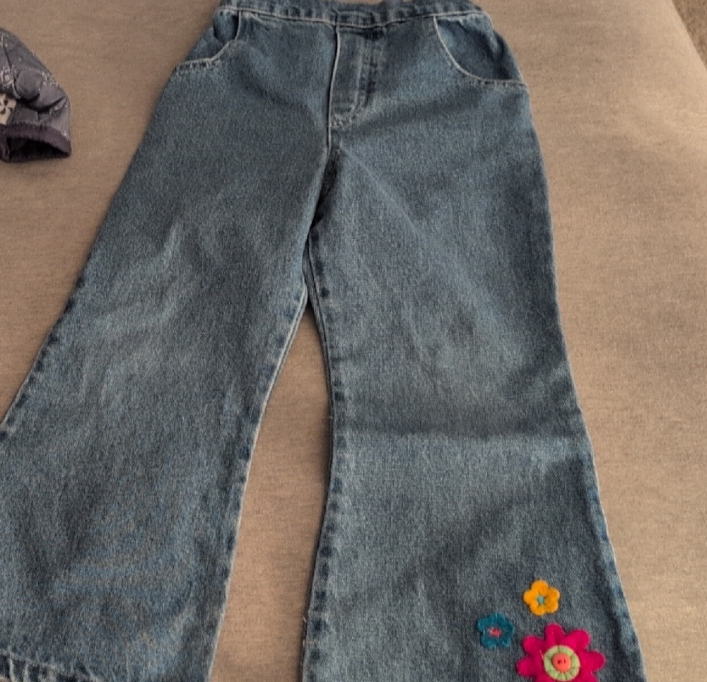 Blue Floral Embroidered Girl's Jeans